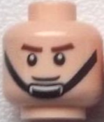 Minifigure, Head Reddish Brown Thick Eyebrows, Black Chin Strap, Grin Pattern