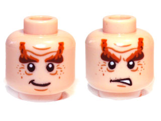 Minifigure, Head Dual Sided LotR Braided Eyebrows and Wrinkles, Happy / Angry Pattern (Nori)