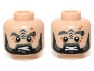 Minifigure, Head Dual Sided LotR Beard, Tattoo and Eyebrow Ring Angry / Surprised Pattern