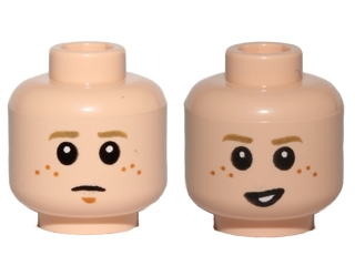 Minifigure, Head Dual Sided Child Dark Tan Eyebrows, Medium Nougat Freckles and Chin Dimple, Concerned / Lopsided Open Mouth Smile with Teeth Pattern (SW Anakin)