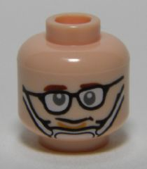 Minifigure, Head Glasses with Crooked Eyeglasses, Brown Eyebrows, Chin Strap Pattern (Ghostbusters Tully)