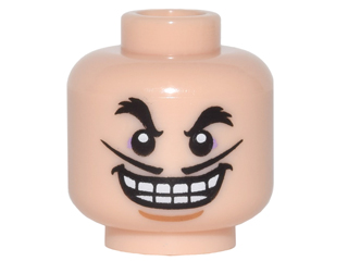 Minifigure, Head Black Bushy Eyebrows, Thin Moustache, Wide Smile with Teeth Pattern (Captain Hook)