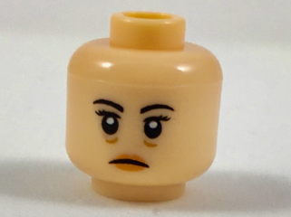 Minifigure, Head Female Black Eyebrows, Peach Lips, Medium Nougat Creases Under Eyes Pattern