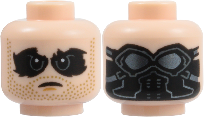 Light nougat dual-sided head with black face paint and stubble, featuring a mask and goggles on the reverse side.