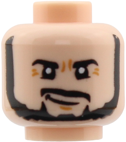 Minifigure, Head with Black Eyebrows, Full Beard and Moustache, Lower Eyelids, Medium Nougat Chin Dimple and Wrinkles, Smirk Pattern in Light Nougat