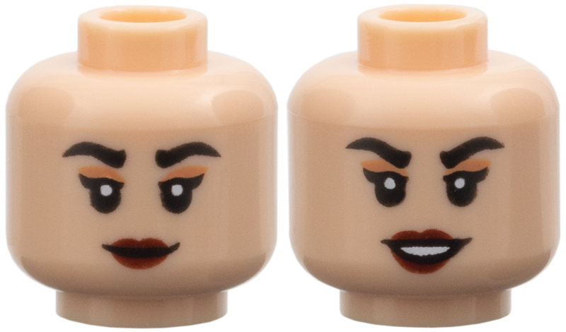 Light nougat dual-sided female head, grin and smile