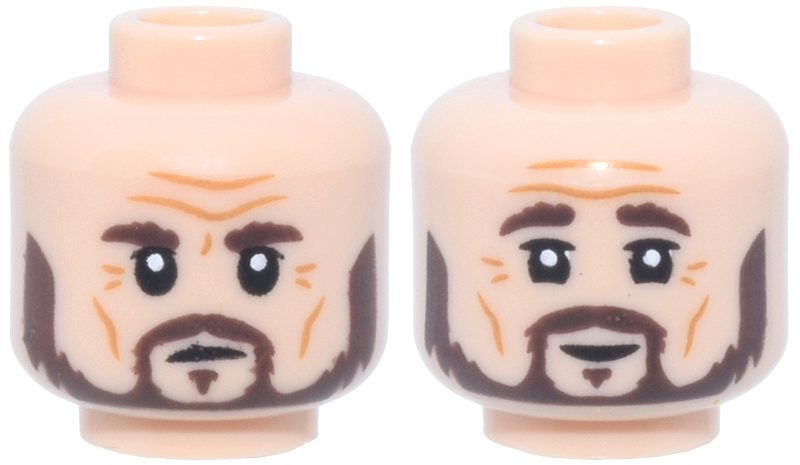Light nougat dual-sided head with full beard and wrinkles
