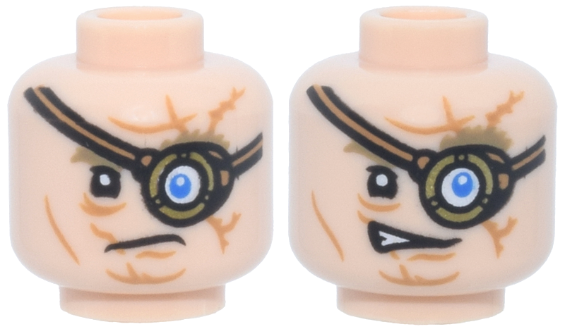 Light nougat dual-sided head with gold eye patch and scars