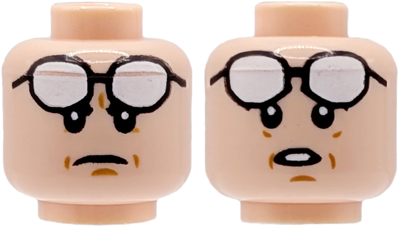 Light nougat dual-sided head, white goggles and frown