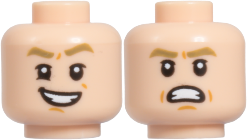 Light nougat dual-sided head, lopsided smile and worried