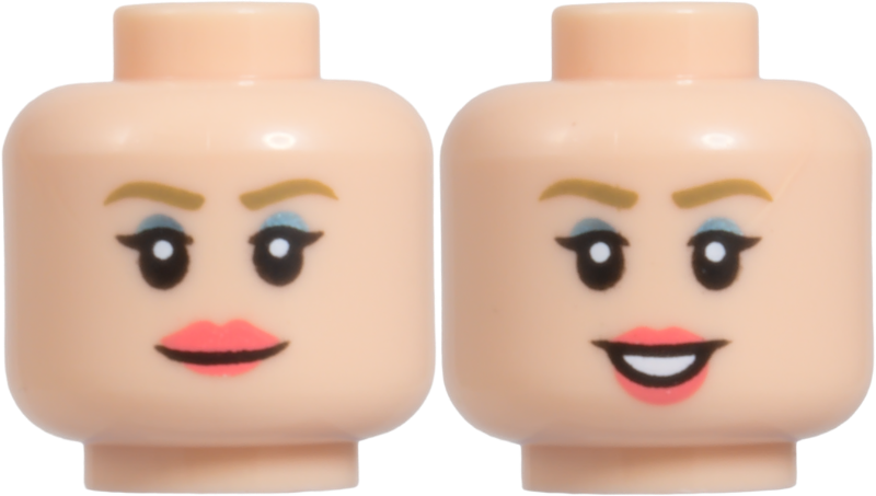 Light nougat dual-sided female head, grin and open smile