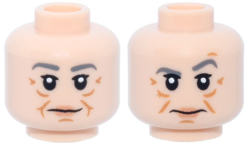 Light nougat dual-sided female head with wrinkles