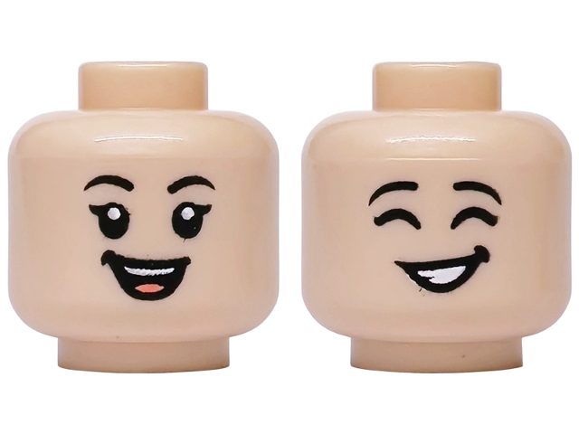 Light nougat dual-sided head, open smile and closed eyes