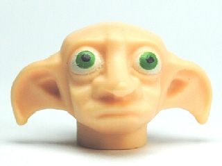 Minifigure, Head, Modified Dobby with Sculpted Mouth with Green Eyes Pattern