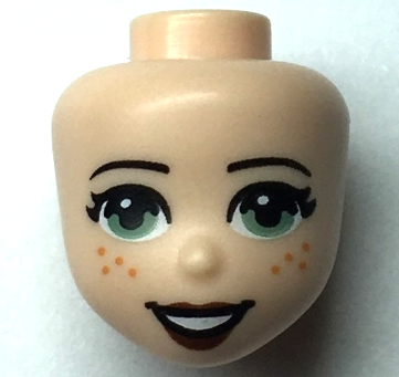 Mini Doll, Head Friends with Sand Green Eyes, Reddish Brown Lips, Open Mouth, and Freckles Pattern
