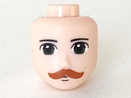 Mini Doll, Head Friends Male Large with Dark Green Eyes, Dark Orange Moustache Pattern