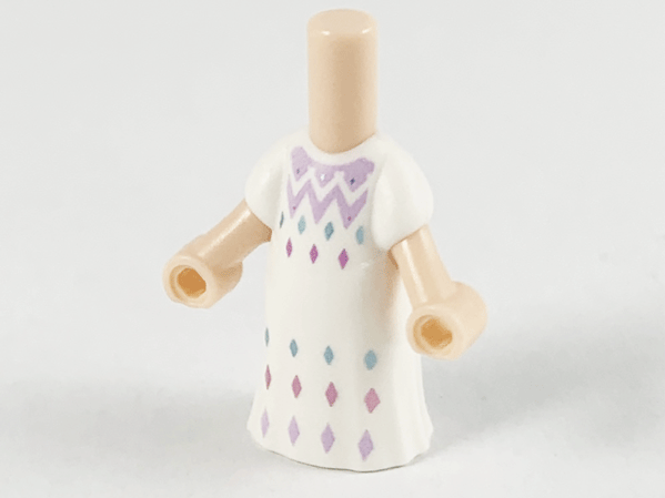 Micro Doll, Body with Molded White Dress and Printed Lavender, Metallic Light Blue, and Metallic Pink Diamonds, Zigzag Lines Pattern