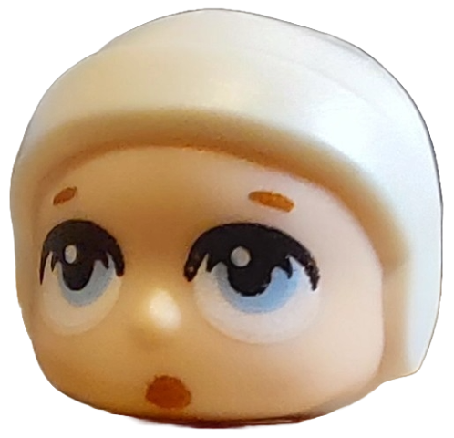 Mini Doll, Head, Modified Baby / Toddler with Molded White Cap and Printed Dark Orange Eyebrows and Bright Light Blue Eyes, Pursed Lips Pattern