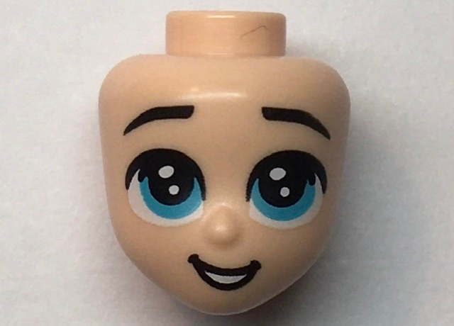Mini Doll, Head Friends with Black Eyebrows Raised, Large Medium Azure Eyes, and Open Mouth Smile with Teeth Pattern