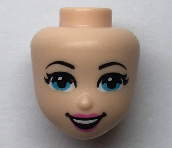 Mini Doll, Head Friends with Black Eyebrows, Medium Azure Eyes, Dark Pink Lips, and Open Mouth Smile with Top Teeth Pattern