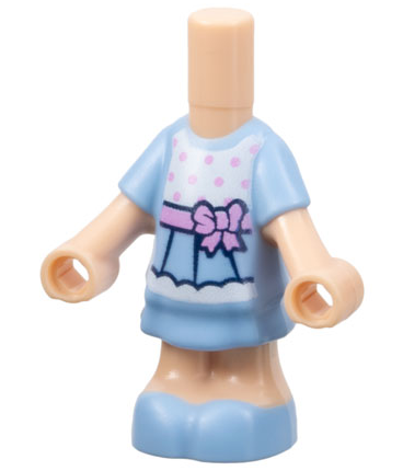 Micro Doll, Body with Molded Bright Light Blue Short Layered Dress and Shoes and Printed Bright Pink Polka Dots on White Shirt, Ribbon with Bow Pattern