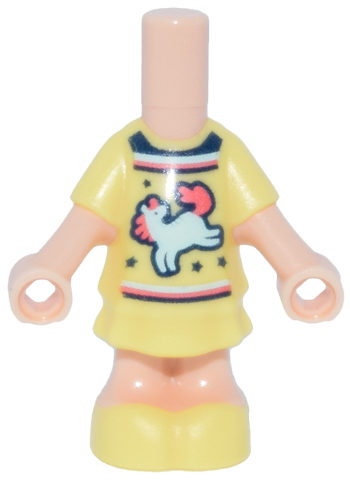 Micro Doll, Body with Molded Bright Light Yellow Short Layered Dress and Shoes and Printed Black Collar and Stars and Light Aqua Horse / Unicorn with Coral Tail Pattern