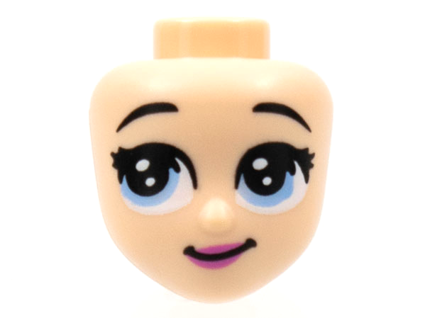 Mini Doll, Head Friends with Bright Light Blue Large Eyes Looking Right, Raised Eyebrows, Dark Pink Lips Pattern (Cinderella)