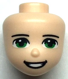 Mini Doll, Head Friends with Black Thin Eyebrows, Green Eyes, and Open Mouth Smile with Teeth Pattern
