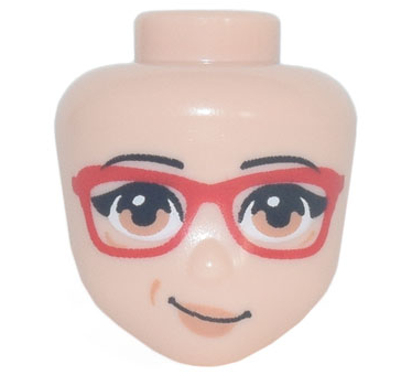 Mini Doll, Head Friends with Glasses with Red Frame, Black Eyebrows, Medium Nougat Eyes and Lips with Lopsided Smile Pattern