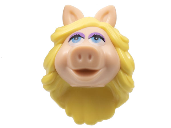 Minifigure, Head, Modified Muppet Miss Piggy with Bright Light Yellow Hair Pattern