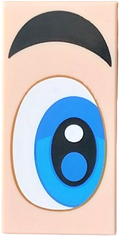 Tile 2 x 4 with White, Blue and Dark Azure Eye and Thick Black Eyebrow Pattern Model Right Side (Super Mario Luigi Eye)