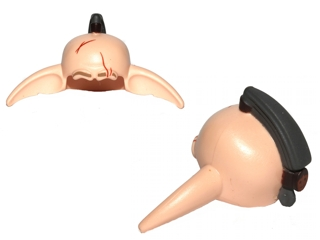 Minifigure, Headgear Head Top, SW Lennik Skull Top with Long Ears with Dark Bluish Gray Top Knot Hair and Scars Pattern (SW Even Piell)