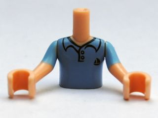 Torso Mini Doll Boy Bright Light Blue Polo Shirt, Dark Blue Sailboat Pattern, Light Nougat Arms with Hands with Bright Light Blue Short Sleeves