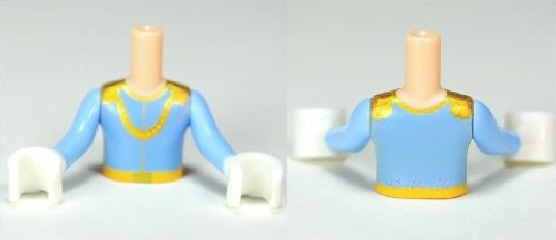 Torso Mini Doll Boy Bright Light Blue Top, Gold Necklace Pattern, Light Nougat Arms with Hands with Bright Light Blue Long Sleeves and White Gloves