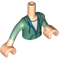 Torso Mini Doll Boy Sand Green Hooded Sweatshirt Pattern, Light Nougat Arms with Hands with Sand Green Sleeves