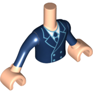 Torso Mini Doll Boy Dark Blue Jacket with Tie over White Shirt Pattern, Light Nougat Arms with Hands with Dark Blue Sleeves
