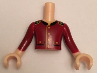 Torso Mini Doll Boy Dark Red Jacket, 2 Pockets, Gold Buttons and Black Collar Pattern, Light Nougat Arms with Hands with Dark Red Sleeves