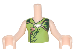 Torso Mini Doll Boy Lime Shirt with Gold, Dark Green Plant Pattern, Light Nougat Arms with Hands with Reddish Brown Elves Tattoo