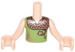 Torso Mini Doll Boy Lime Shirt with Copper Shoulders and Leaf Pattern, Light Nougat Arms with Hands with Dark Orange Elves Tattoo