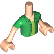Torso Mini Doll Boy Green Shirt with Pocket over Lime Undershirt Pattern, Light Nougat Arms with Hands with Green Short Sleeves