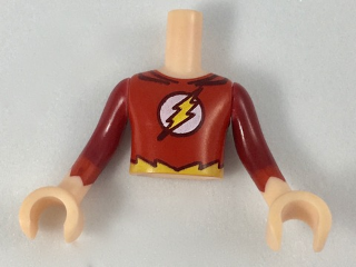 Torso Mini Doll Boy Red Shirt, Yellow Lightning in White Circle Pattern, Light Nougat Arms with Hands with Dark Red Sleeves