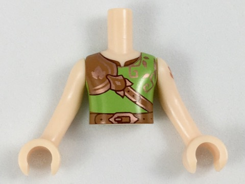 Torso Mini Doll Boy Lime Shirt with Copper Leaf on Armor Pattern, Light Nougat Arms with Hands with Dark Orange Elves Tattoo Left