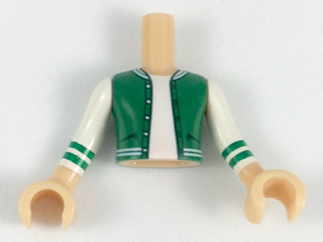 Torso Mini Doll Boy Green Letter Jacket over White Shirt Pattern, Light Nougat Arms with Hands with White Sleeves with Green Stripes