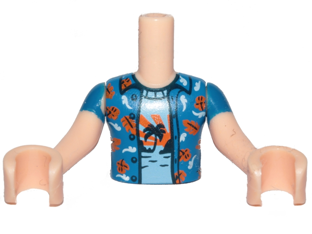 Torso Mini Doll Boy Blue with Leaves Shirt and Light Blue with Palm Undershirt Pattern, Light Nougat Arms with Hands with Blue Short Sleeves