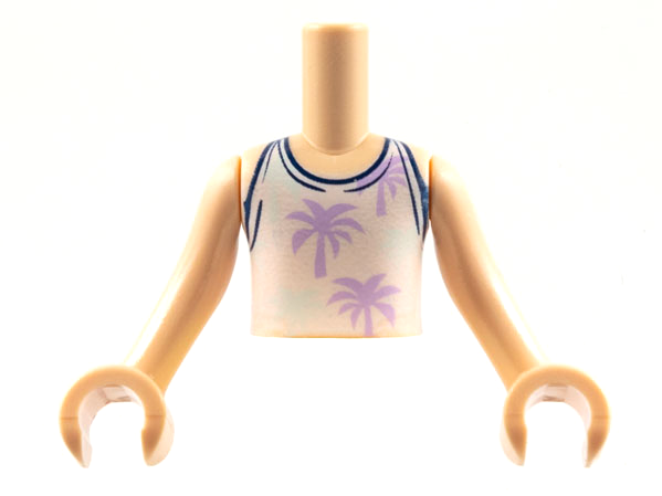 Torso Mini Doll Boy White Top with Palm Trees Pattern, Light Nougat Arms with Hands