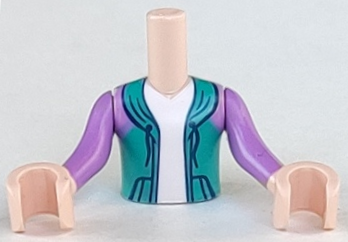 Torso Mini Doll Boy Dark Turquoise Hoodie with White Undershirt Pattern, Light Nougat Arms with Hands with Medium Lavender Sleeves