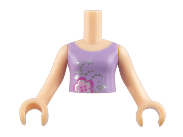 Torso Mini Doll Girl Lavender Top with Flower Pattern, Light Nougat Arms with Hands