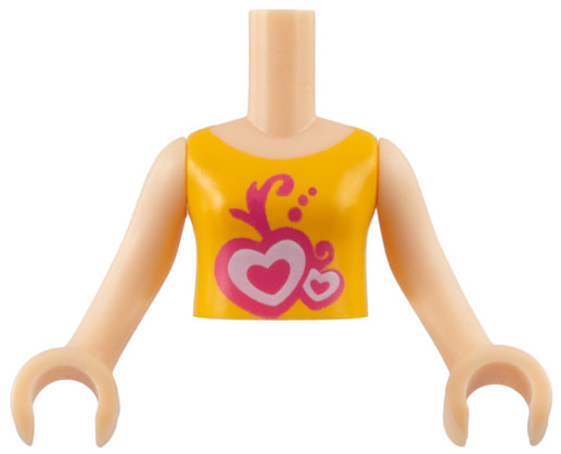 Torso Mini Doll Girl Orange Vest Top with Hearts Pattern, Light Nougat Arms with Hands