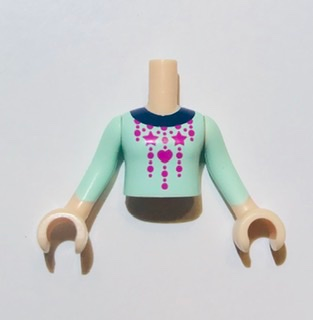 Torso Mini Doll Girl Light Aqua Sweater with Christmas Pattern, Light Nougat Arms with Hands with Light Aqua Sleeves