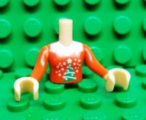 Torso Mini Doll Girl Red Top with Christmas Pattern, Light Nougat Arms with Hands with Red Sleeves